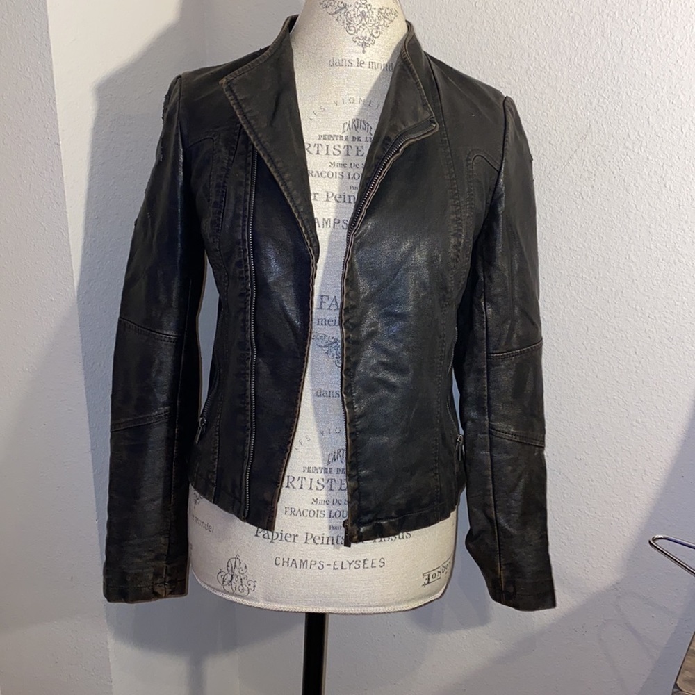 Express jacket faux leather worn coat XS​​ - Picture 2 of 11